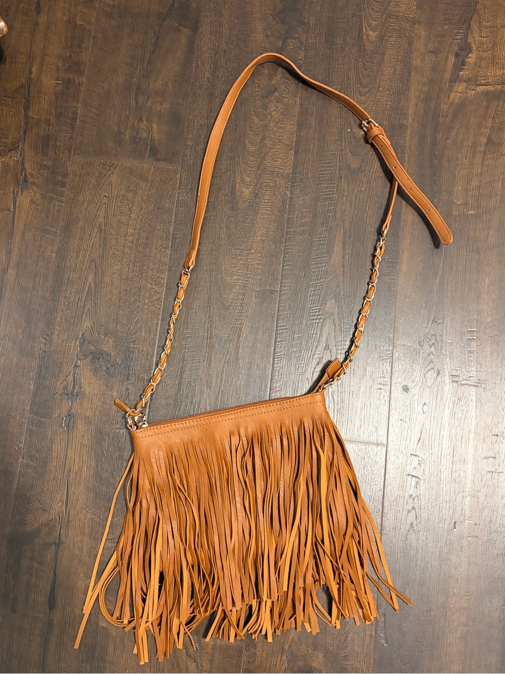 Fringed Crossbody Bag in Tan Leather - Women's Stylish Shoulder Bag